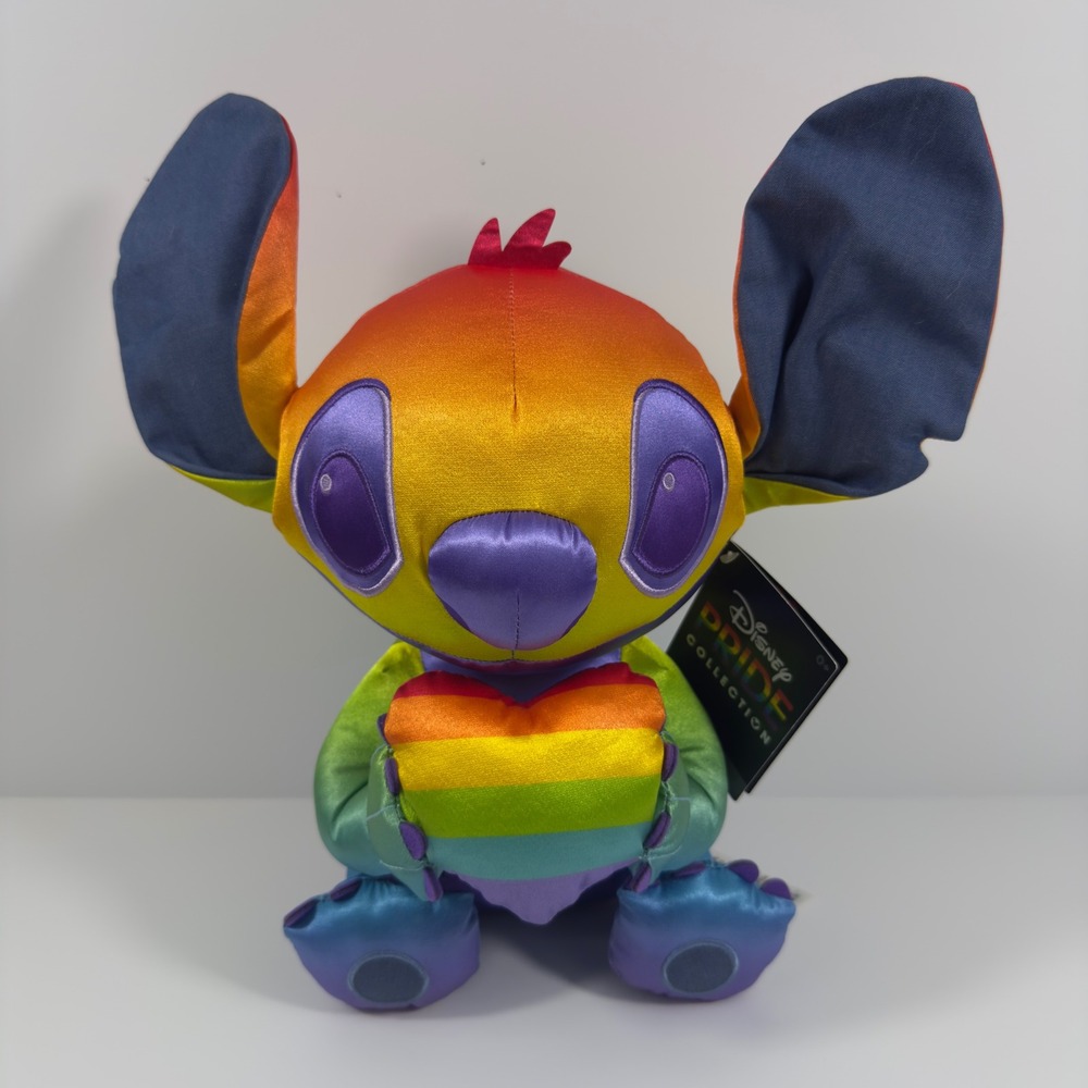 Disney Store Pride Collection Stitch Plush Rainbow Heart Satin 2022 12in NWT